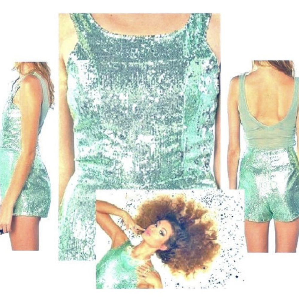 Mint Pandora RoMpER SEqUiN PLAySuiT Shorts Jumper